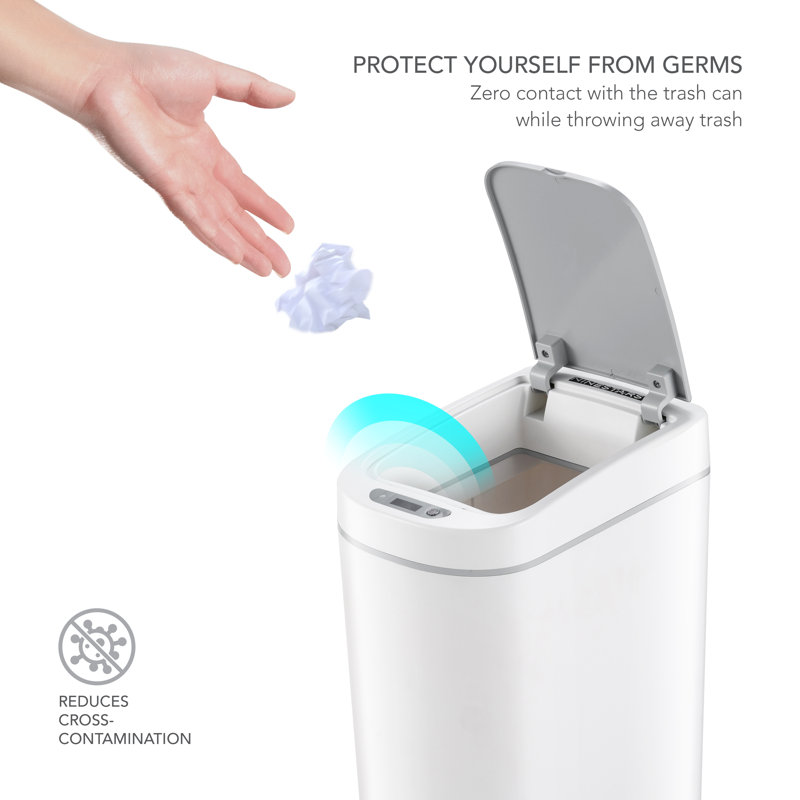White Plastic 1.8 Gallon Touchless Motion Sensor Trash Can