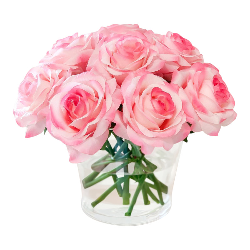 Roses dans un vase, Rose / blanc