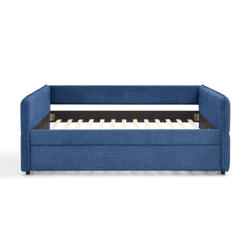 Lit de jour en tissu avec couchette escamotable Boucle, Lit double, Bleu