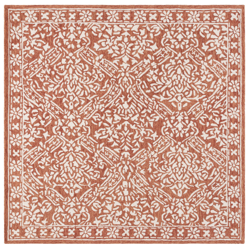 Handmade Red and Ivory Wool Trellis Round Rug
