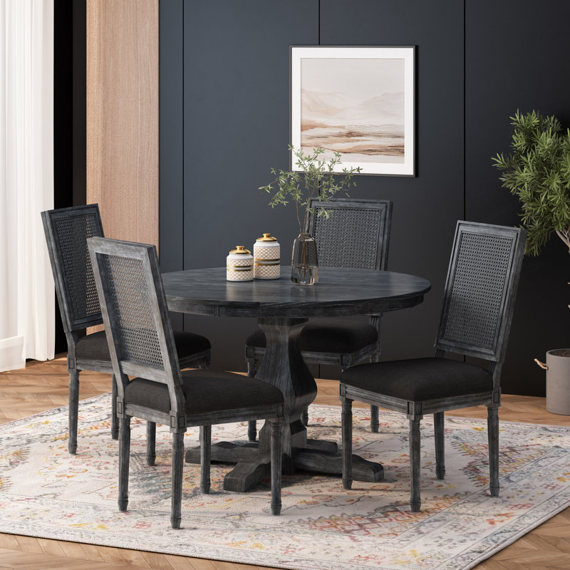 Burslem 4 - Person Pedestal Dining Set, Gray, Gray, Gray/Black