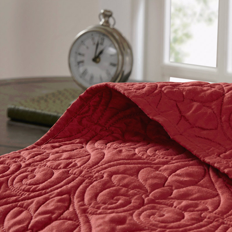 Ensemble de couvre-lit réversible Red King, Couvre-lit de très grande taille et 2 taies déco, Rouge