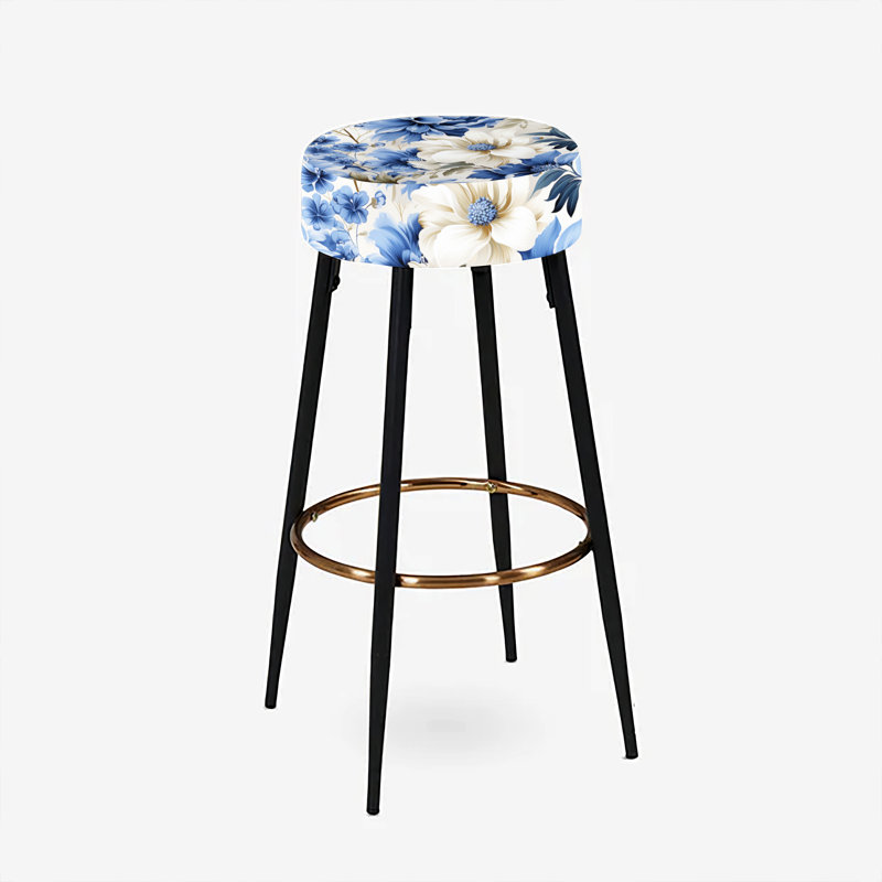 Ensemble de 2 tabourets de bar à motif victorien bleu cobalt
