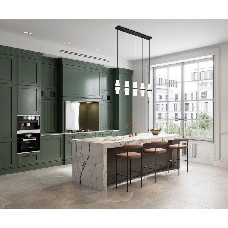 Lustre linéaire pour îlot de cuisine à 5 lumières Bryelle, Noir mat