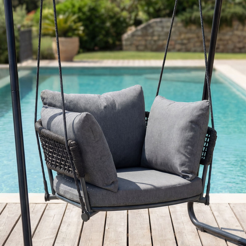 Hanging Porch Swing Chair for Indoor & Outdoor Use, Outdoor Swing with Thick Cushions for Patio Garden Balcony, Charcoal