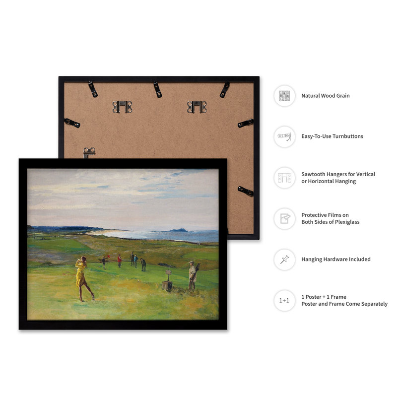 Le terrain de golf, Cadre noir, Affiche, H 18 po x l 24 po