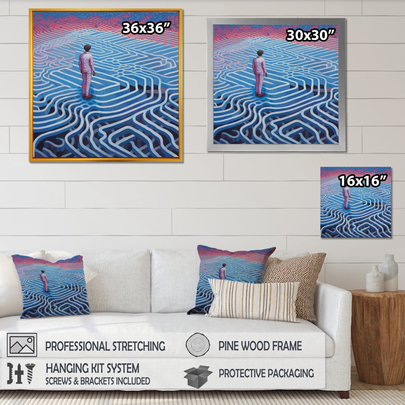 Errant dans le labyrinthe de l'esprit - impression, H 36 po x l 36 po x P 1,5 po, Cadre simple noir