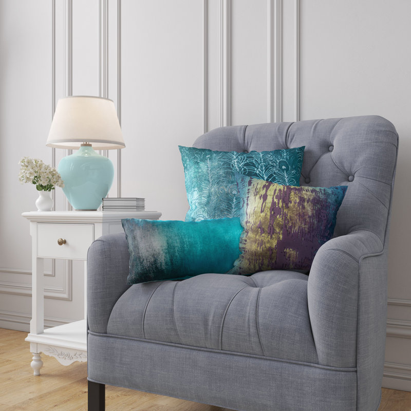 Brush Stroke Square Pillow Cover & Insert, Peacock, 22"H x 22"W