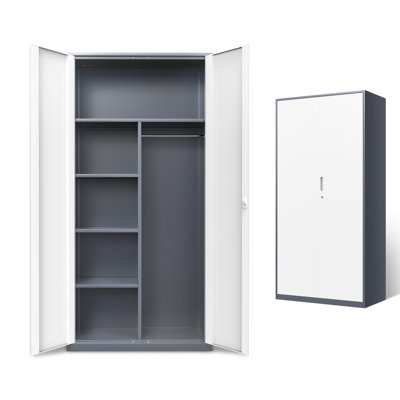 72" Lockable Heavy Duty Metal Storage Cabinet W/ Hanging Rod&Shelves