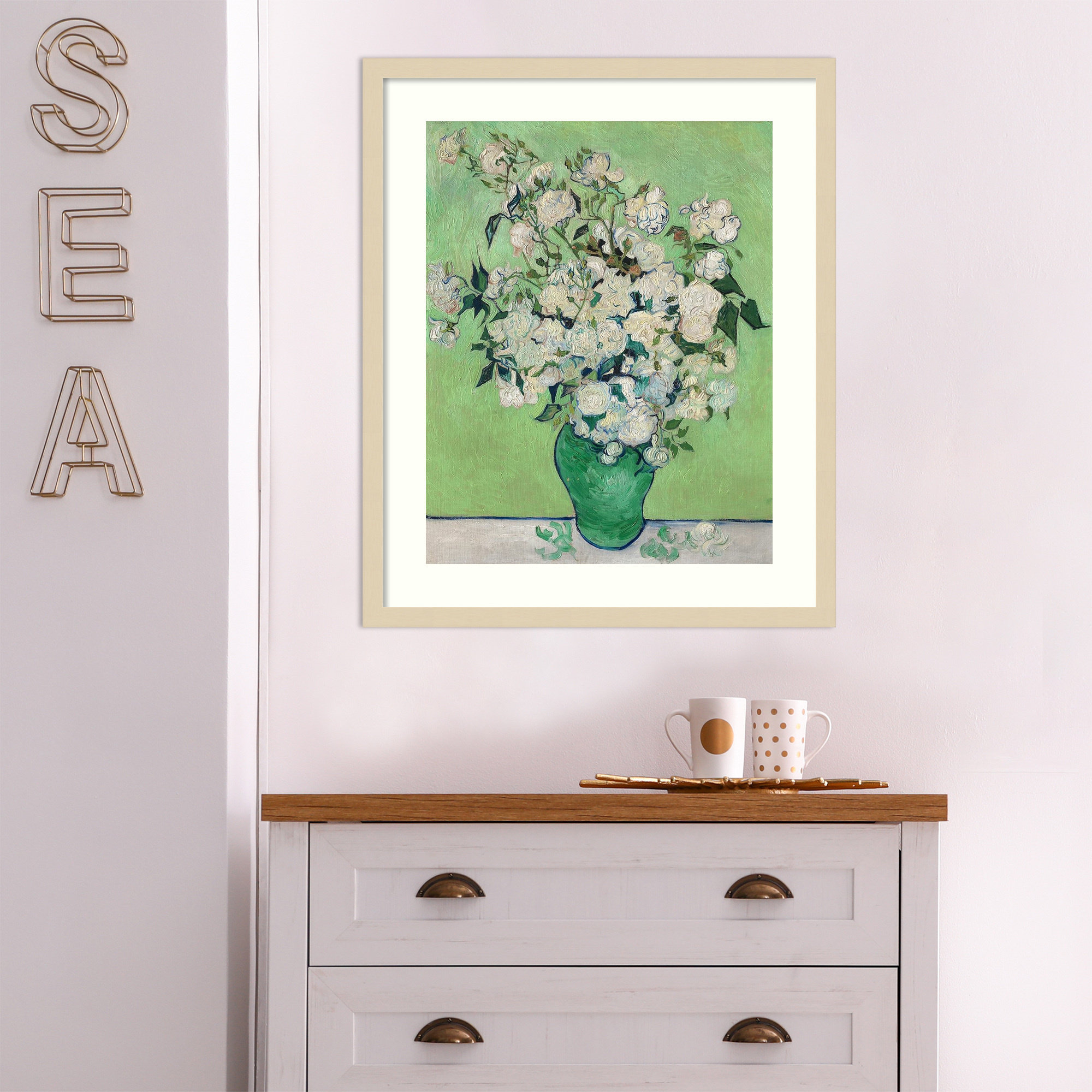 Roses by Vincent Van Gogh, Gold, 25.07" H x 20.82" W x 0.88" D