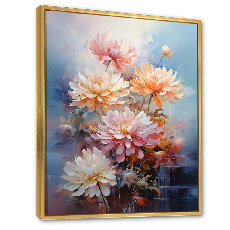 Impression romantique Yohance pêche rose, H 20 po x l 12 po x P 1 po, Cadre flottant doré