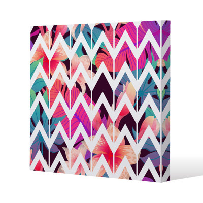 Tropical Geometric Zig Zags Slim Style Canvas Print, 15mm Slim Real wood.