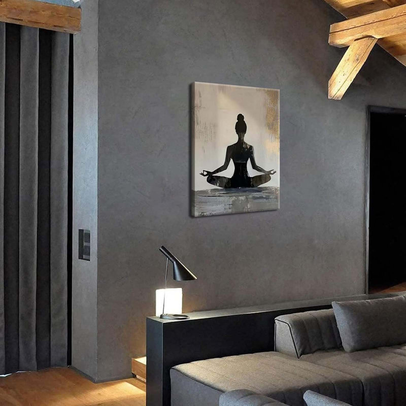 Framed Yoga Meditation Canvas Wall Art Minimalist Zen Silhouette Print Spiritua Mindfulness Painting Poster for Living Room Bedroom Yoga Studio Meditation Room Décor16x24 Inches
