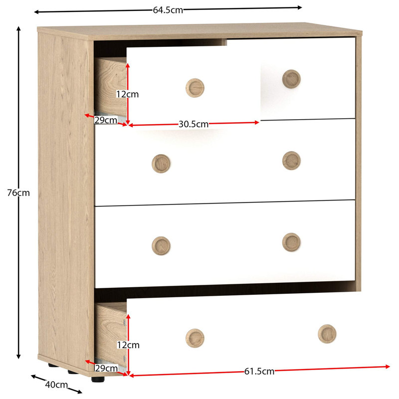 Kayshia 5 Drawer Chest, White/Oak