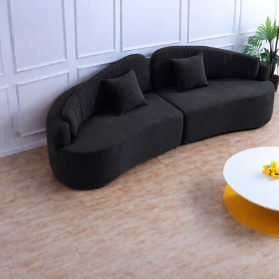 Compact Black Chenille Four-seat Sofa, Foam Spring Comfort, Retro Style For Apartments