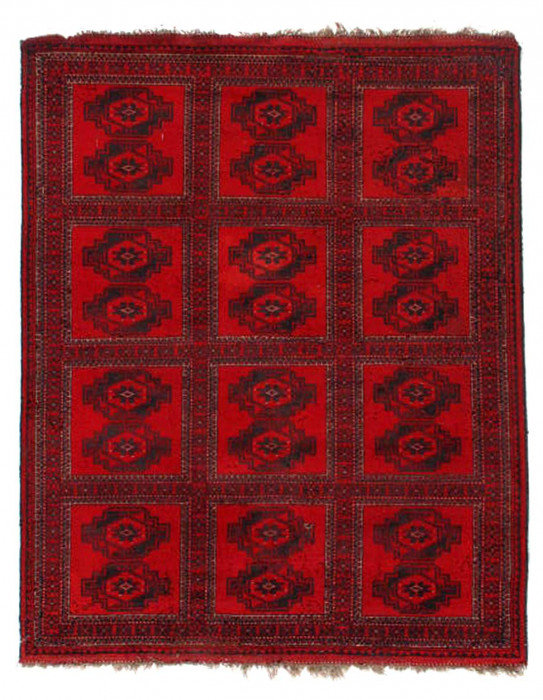 Afghan Bashir Red Hand Knotted Rug 5'X6'3"
