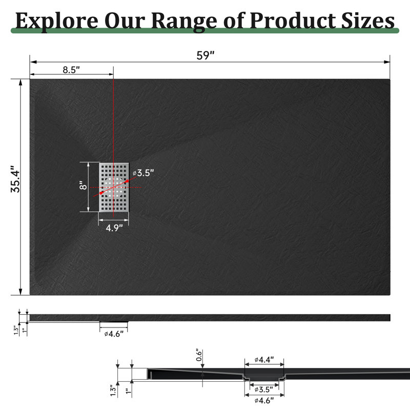 Base de douche incurvée 59/60 "x 36", panneau de douche antidérapant à profil bas avec couvercle de drain Smc, accessible en fauteuil roulant