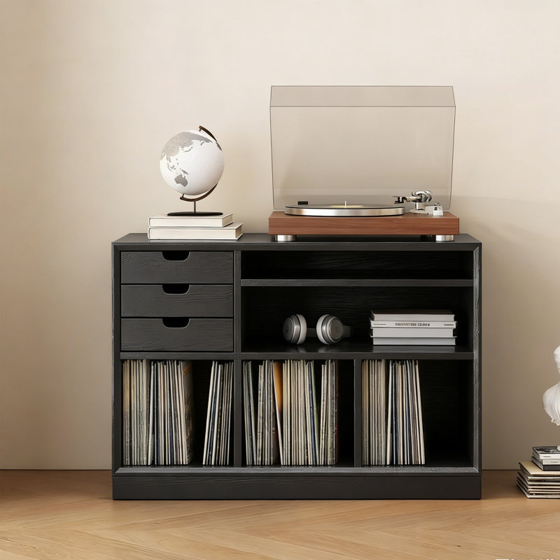 Armoire de rangement pour tourne-disque en vinyle, Black