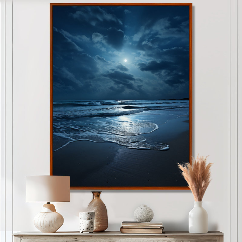 Beach Photo Serene Moonlight I, reproduction d'art sur toile, H 32 po x l 24 po x P 1 po, Brun