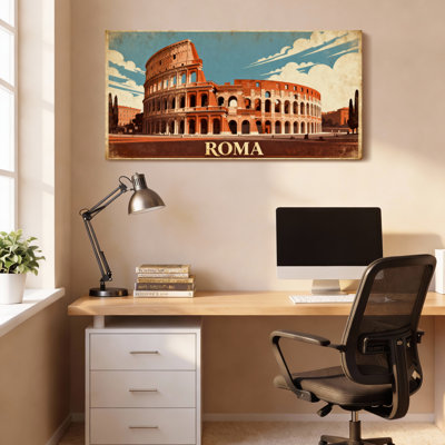 Affiche vintage du Colisée de Rome, imprimée sur toile (lot de 1).