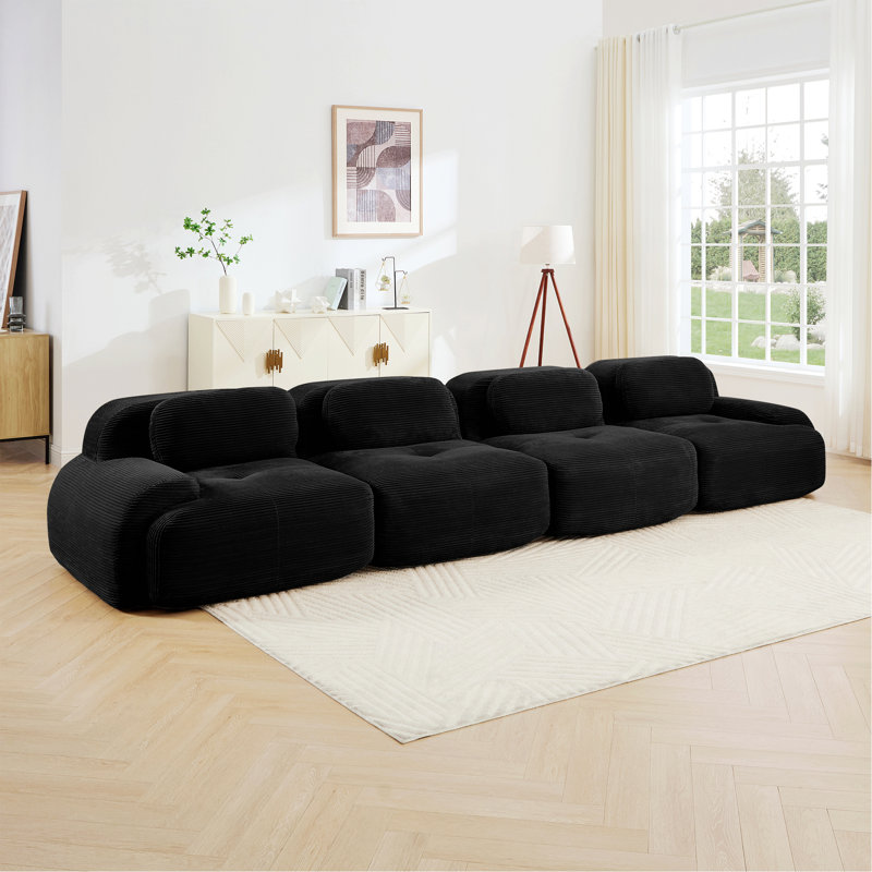 Canapé 4 places avec éponge haute résilience, H 27,5 po x l 151,9 po x P 40,5 po, Noir