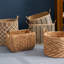 Panier de rangement carré en osier tressé à motif de feuilles de palmier avec poignées