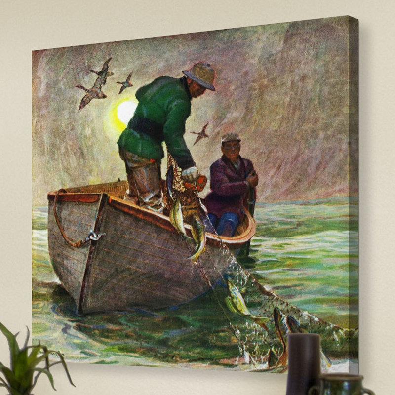 Fishing With Nets by Mead Schaeffer - Wrapped Canvas Painting, 46 cm H x 46 cm W x 4 cm D