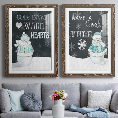 Cold Days Warm Hearts - Matted and Framed Under Acrylic Glass, Set of 2, Large Living Room Wall Art