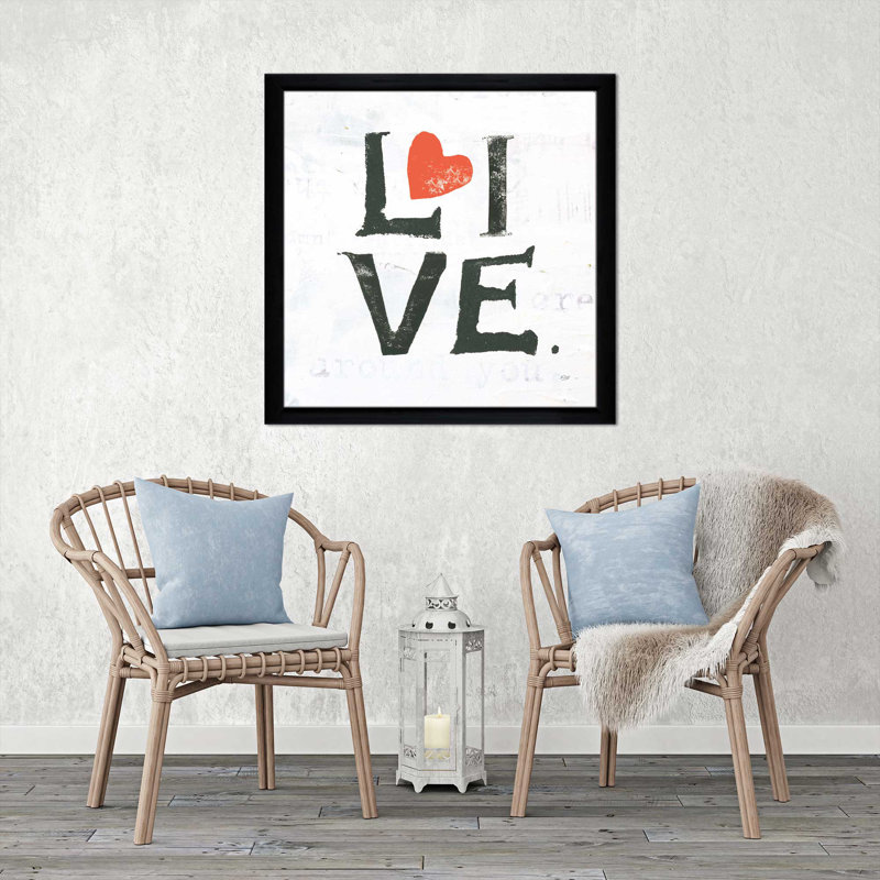 « Live », art textuel, H 21,5 po x l 21,5 po x P 0,75 po, Cadre noir