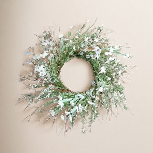 24" Spring White Floral Wreath