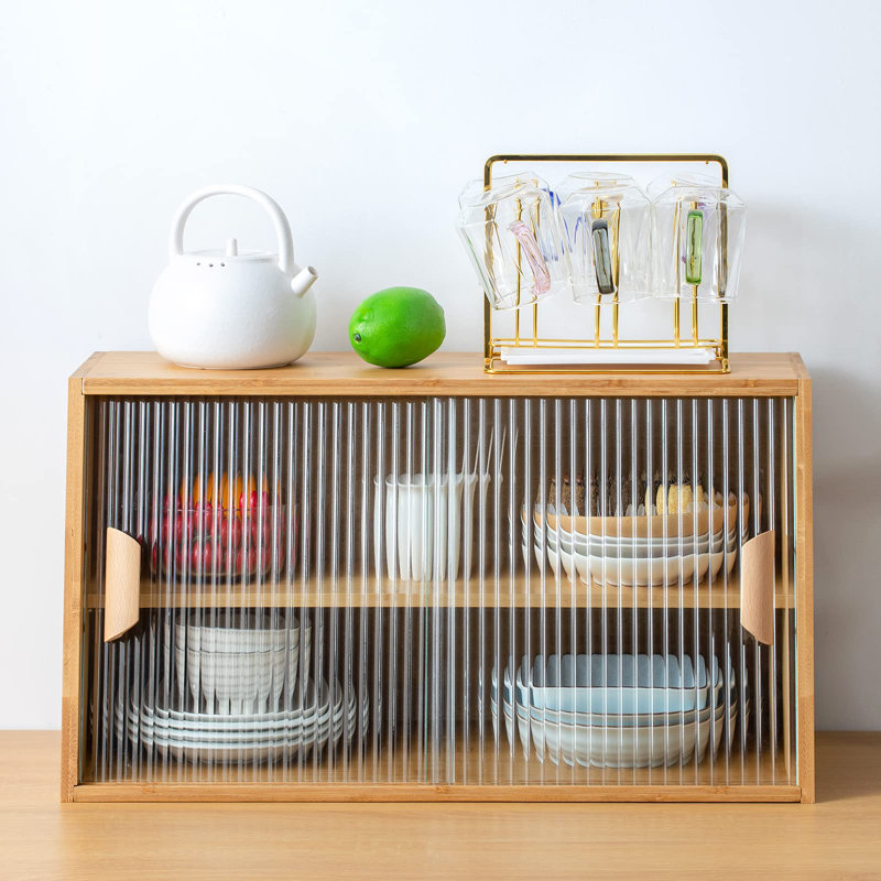 Modern Bamboo Kitchen Sideboard With Adjustable Shelves - Stylish Storage For Home Bar