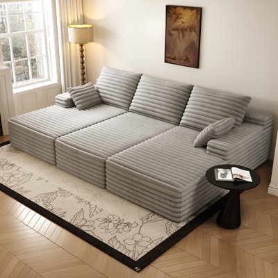 Oversized Upholstered Boneless Chaise Lounge, 3 Piece No Assembly Required Sleeper Couch,3 Seater Sofa Bed