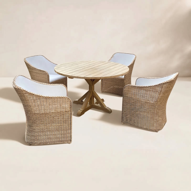 Teak and Wicker Patio Dining Set, 59" Diameter