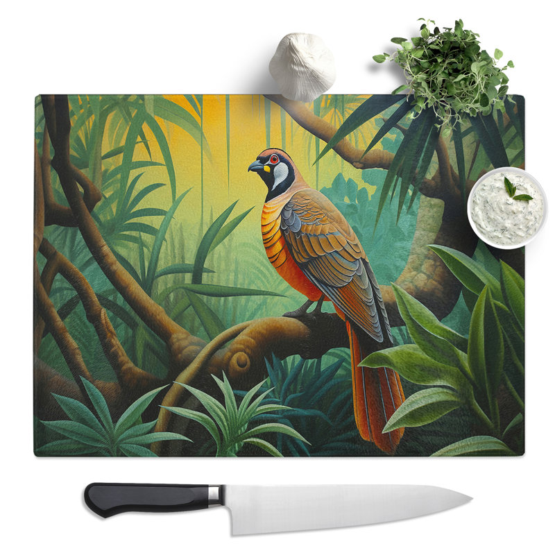 Partridge Art Deco  Glass Chopping Board