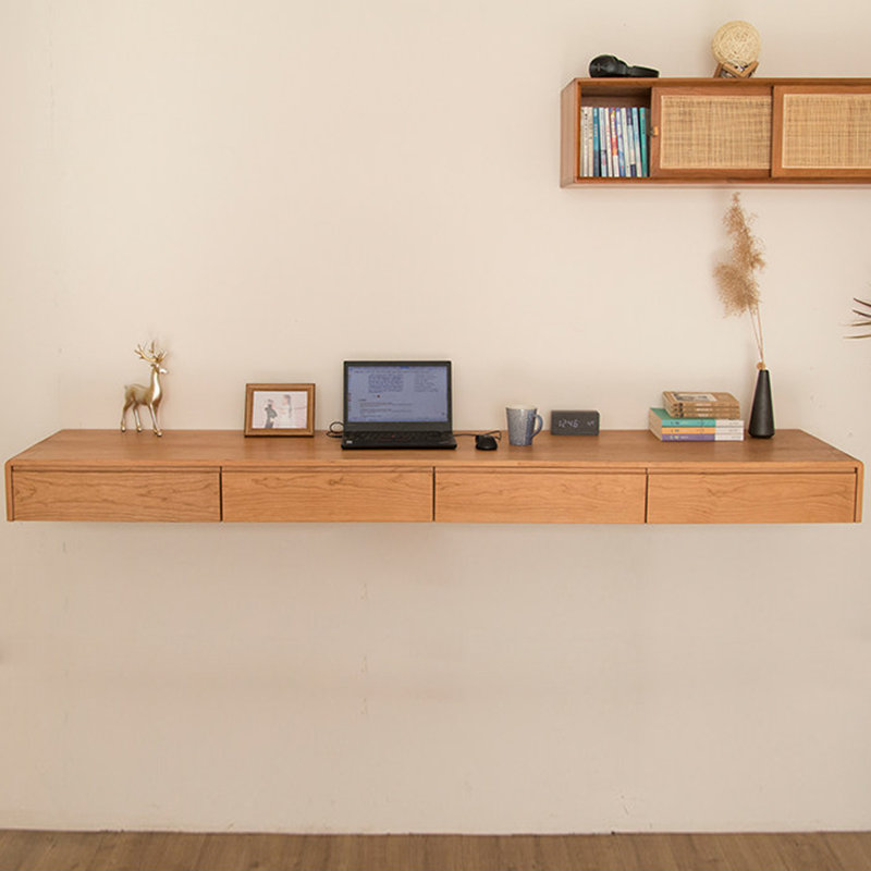 Bureau suspendu rectangulaire en bois massif Burlywood avec tiroirs