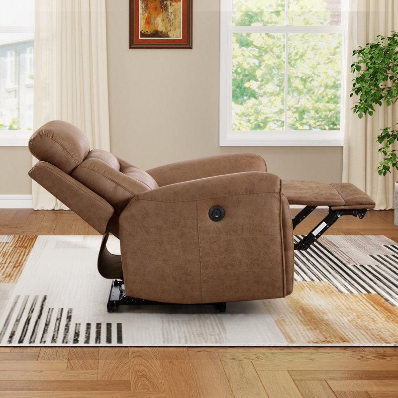 40.9" Wide Modern Faux Leather Electric Standard Recliner With USB & Type-C Ports, Brown