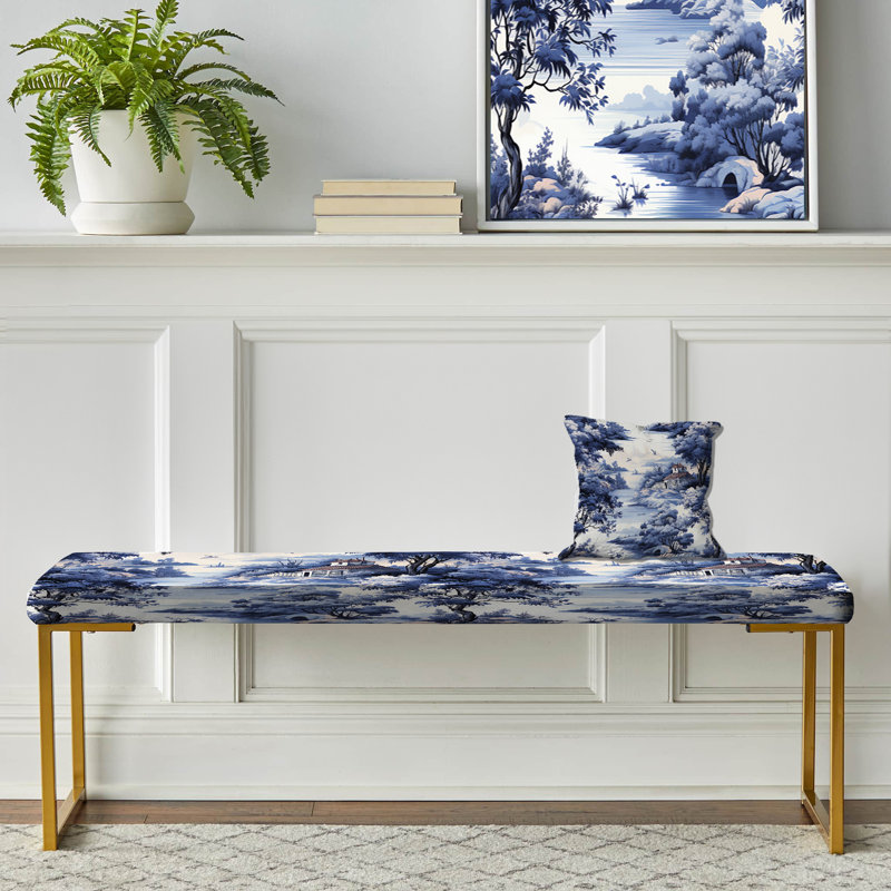 Cobalt Toile Victorian Motif - Banc rembourré floral doré