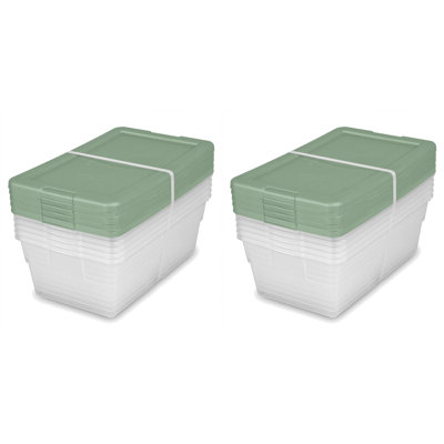 Sterilite Clear Stackable 6 Qt Storage Tote Box Container, Green (10 Pack)