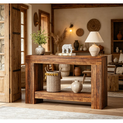 Farmhouse Entryway Console Table, 2-Tier Entryway Table, Long Sofa Accent Table Behind Couch Table w/ Open Storage for Entrance, Living Room, Hallway, 47"