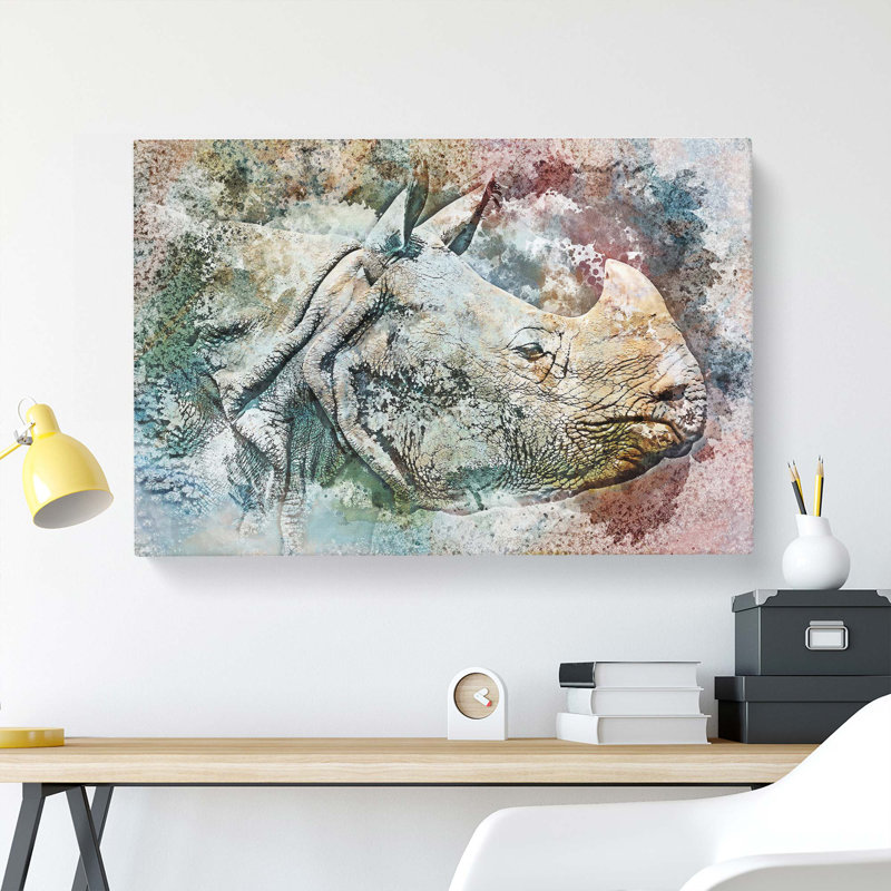 Wild Rhino In Abstract - Wrapped Canvas Print, 40cm H x 60cm W x 3cm D
