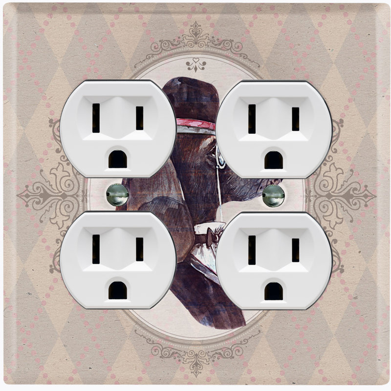 Metal Light Switch Plate Outlet Cover (Tuxedo Fancy Long Ears Dog Plaid Beige Frame - Single Toggle)