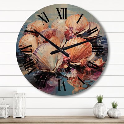 Expressionist Seashells Collage I - Animals Oversized Wood Wall Clock