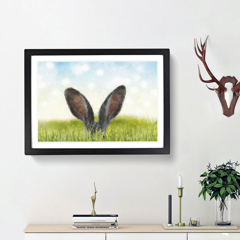 Ears of a Hare in the Grass - Picture Frame Graphic Art Print, 62cm H x 87cm W x 2cm D, Black Framed