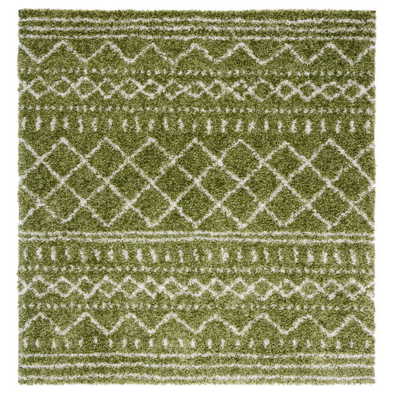 Develin Performance Chevron Rug, Square 6'7", Green/Ivory