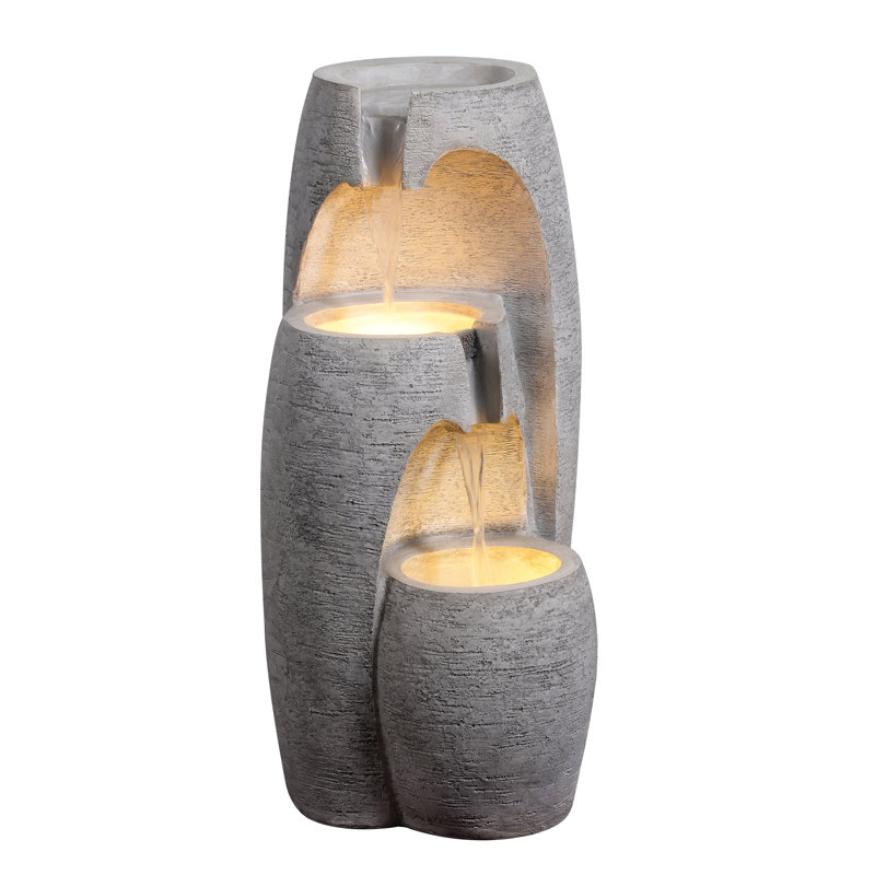 Cascade Fountain with Lights, Grey