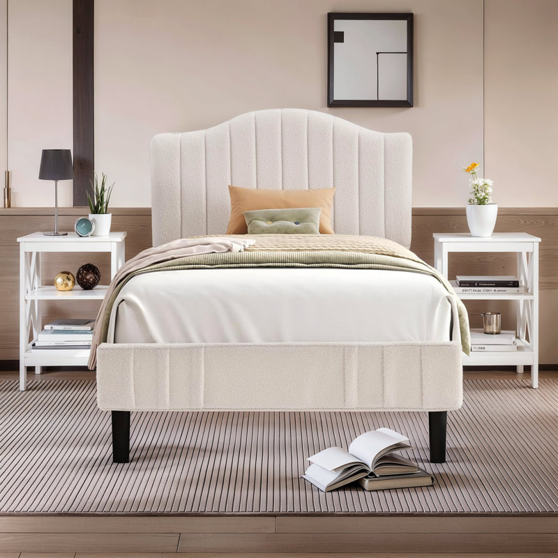 Twin Upholstered Bed With 2 Nightstands – Modern Bedroom Set, Twin