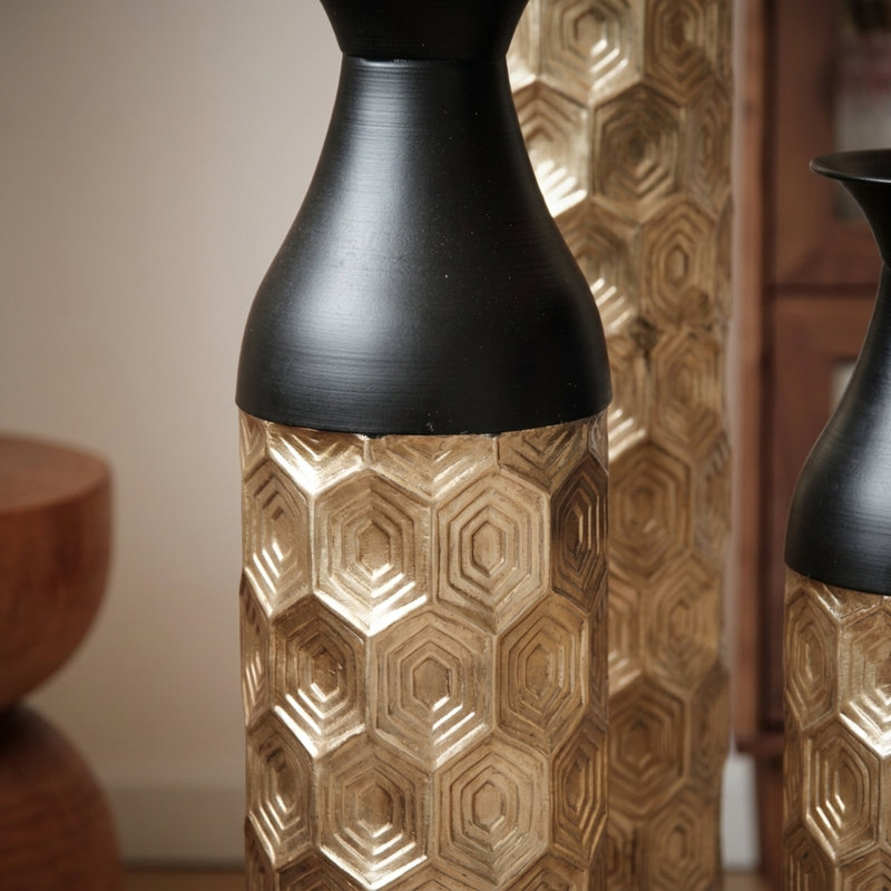 Ensemble de 3 vases de sol en métal blanc et doré, vases cylindriques élégants pour un décor moderne