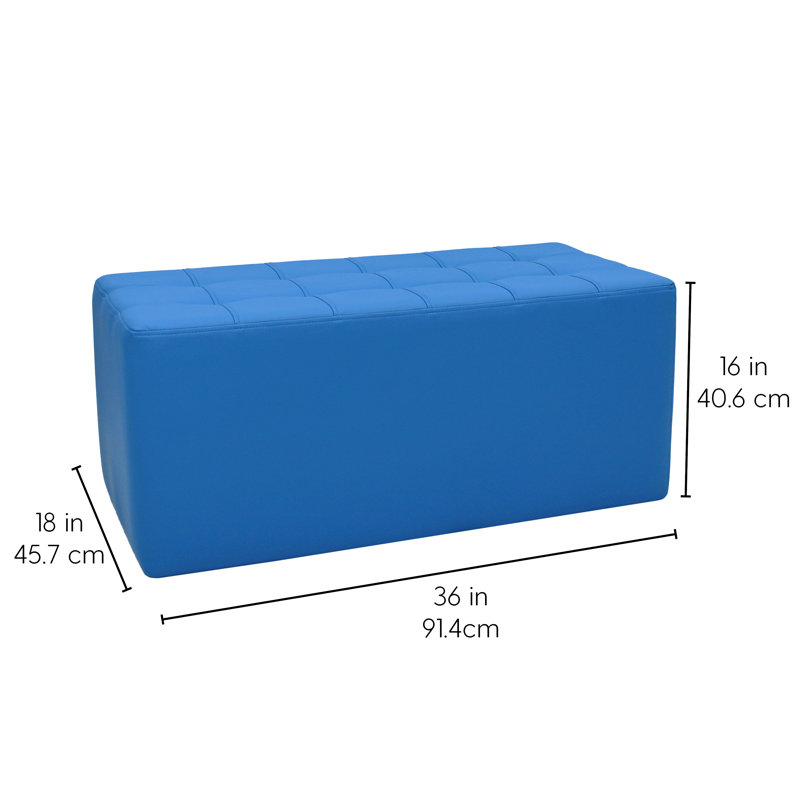 Repose-pieds capitonné rectangulaire de 16 po de hauteur, Similicuir bleu français