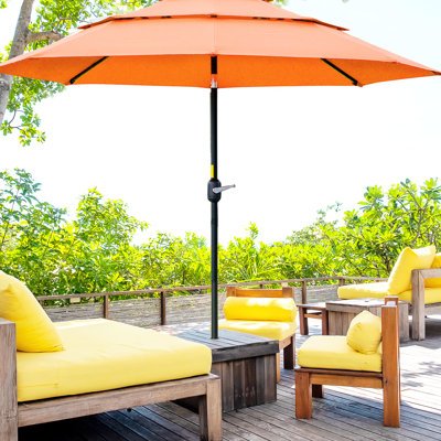 Parasol d'extérieur 9 pi 3 pi - Orange Housse de patio moderne. Manivelle et bouton de commande. Abat-jour, pelouse. Dessus ventilé. Matériaux stables. 13,23 lb 8,9 po Profondeur du produit 3. Abat-jour orange pour