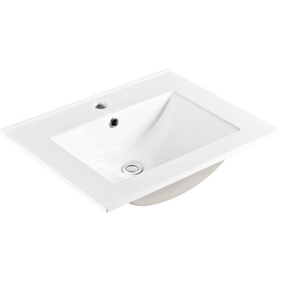 Évier vasque en céramique de 24 po, facile à nettoyer, comptoir de 0,81 po, évier de 25,59 lb - blanc brillant, l 18,3 po x H 6,65 po, prêt pour le robinet